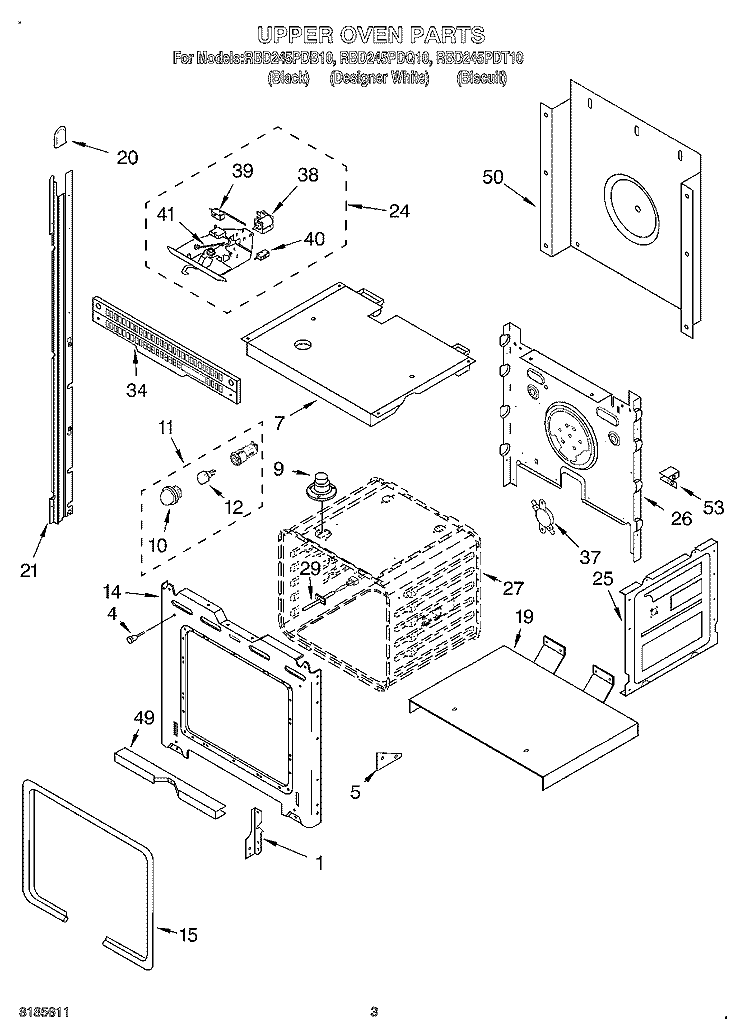 UPPER OVEN Diagram and Parts List for RBD245PDT10  Whirlpool Wall Oven