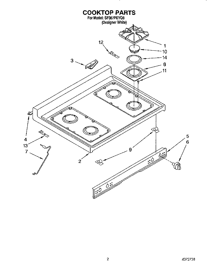 COOKTOP Diagram and Parts List for SF367PEYQ8  Whirlpool Range