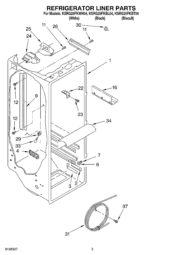 REFRIGERATOR LINER Diagram and Parts List for KSRG25FKBL04  KitchenAid Refrigerator