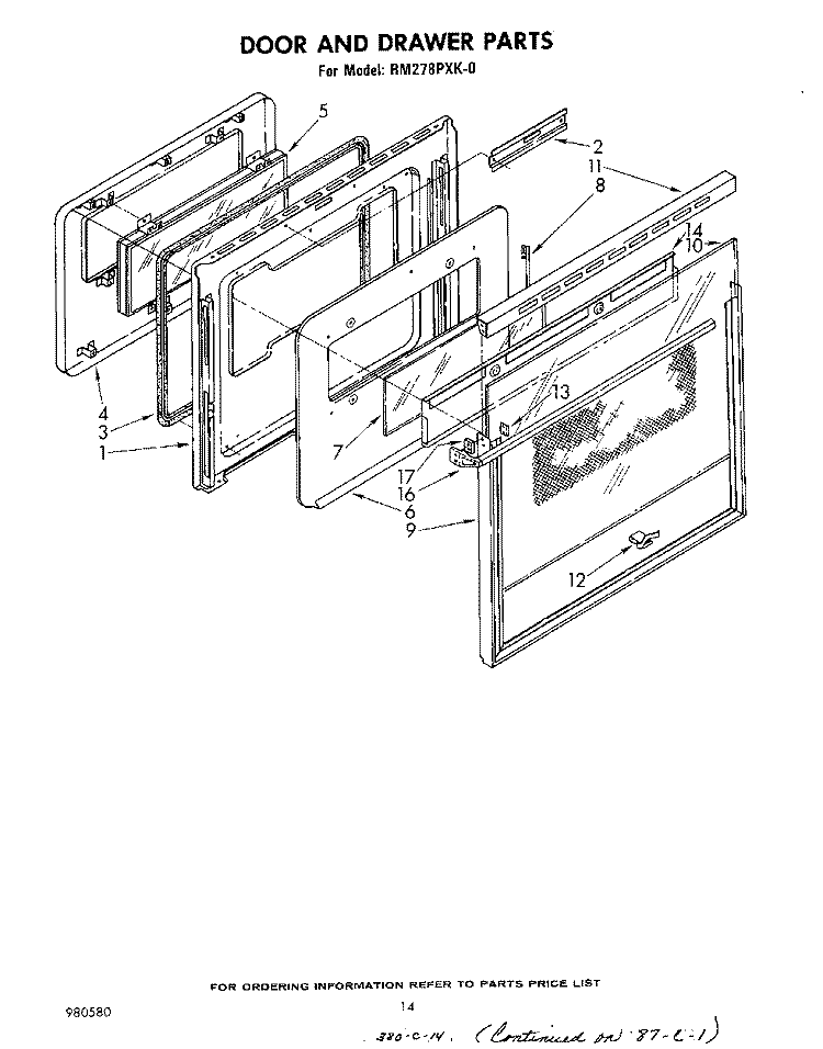 DOOR AND DRAWER Diagram and Parts List for RM278PXK0  Whirlpool Microwave Oven Combo