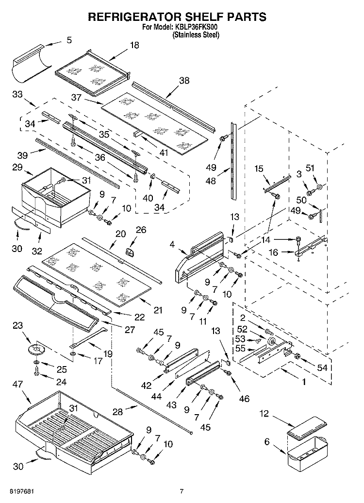 REFRIGERATOR SHELF Diagram and Parts List for KBLP36FKS00  KitchenAid Refrigerator