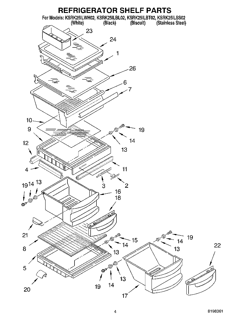 REFRIGERATOR SHELF Diagram and Parts List for KSRK25ILBL02  KitchenAid Refrigerator