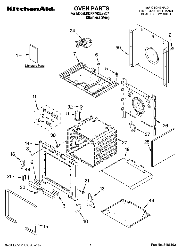 OVEN PARTS Diagram and Parts List for KDRP462LSS07  KitchenAid Range