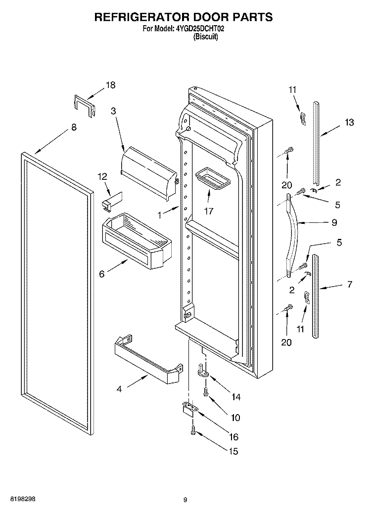 REFRIGERATOR DOOR Diagram and Parts List for 4YGD25DCHT02  Whirlpool Refrigerator