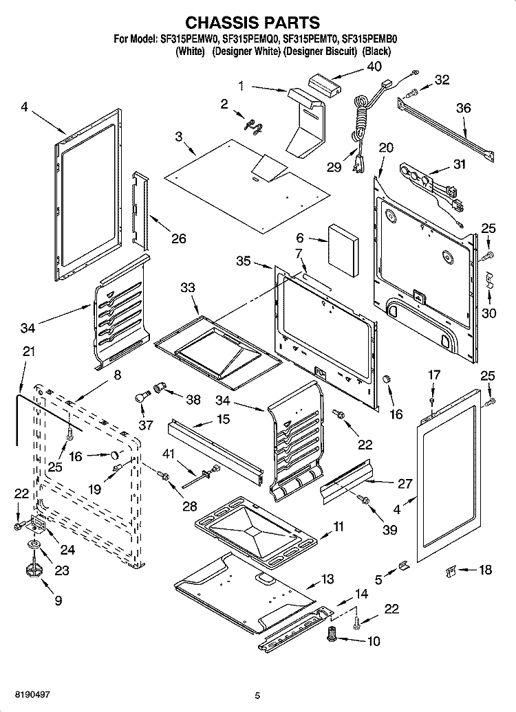 CHASSIS PARTS Diagram and Parts List for SF315PEMT0  Whirlpool Range