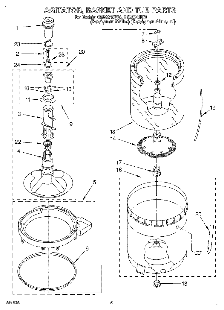 AGITATOR, BASKET AND TUB Diagram and Parts List for GSQ9340EZ0  Whirlpool Washer