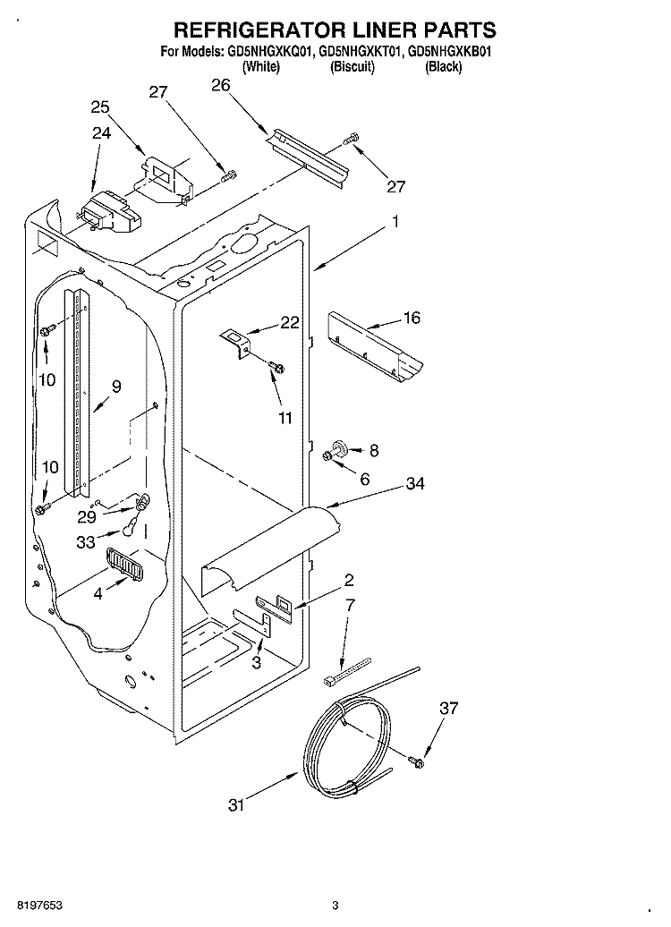 REFRIGERATOR LINER Diagram and Parts List for GD5NHGXKB01  Whirlpool Refrigerator