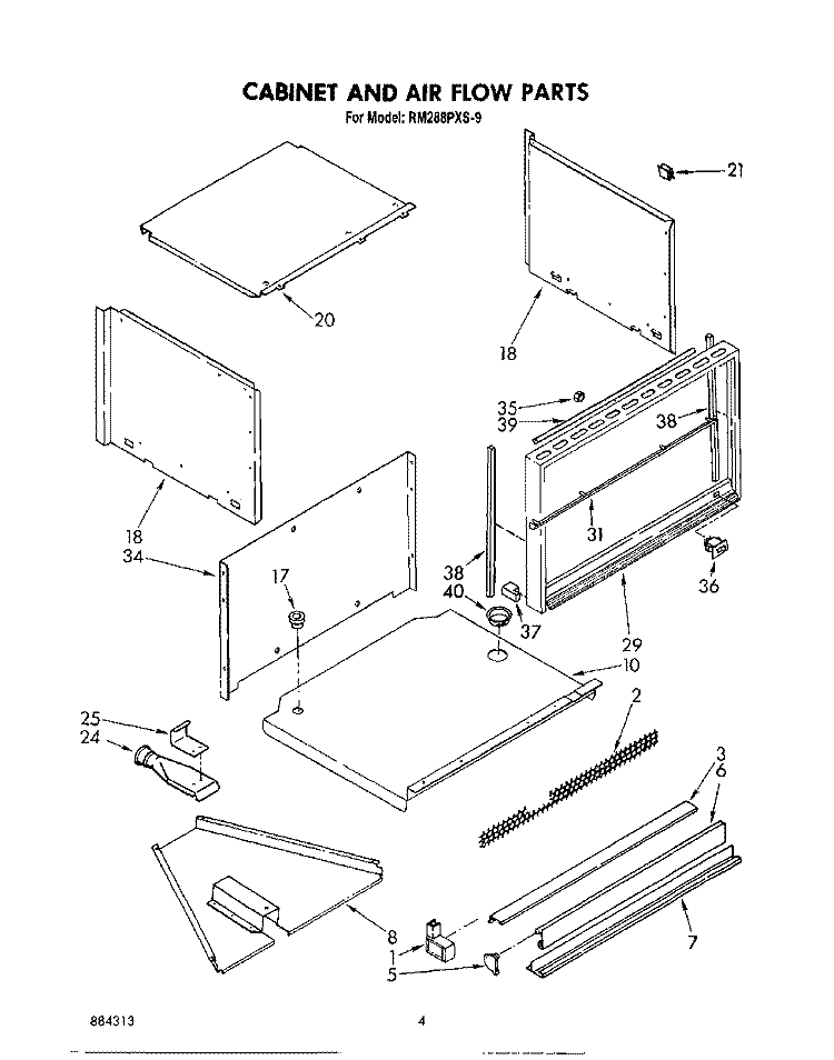 CABINET AND AIRFLOW Diagram and Parts List for RM288PXS9  Whirlpool Microwave Oven Combo