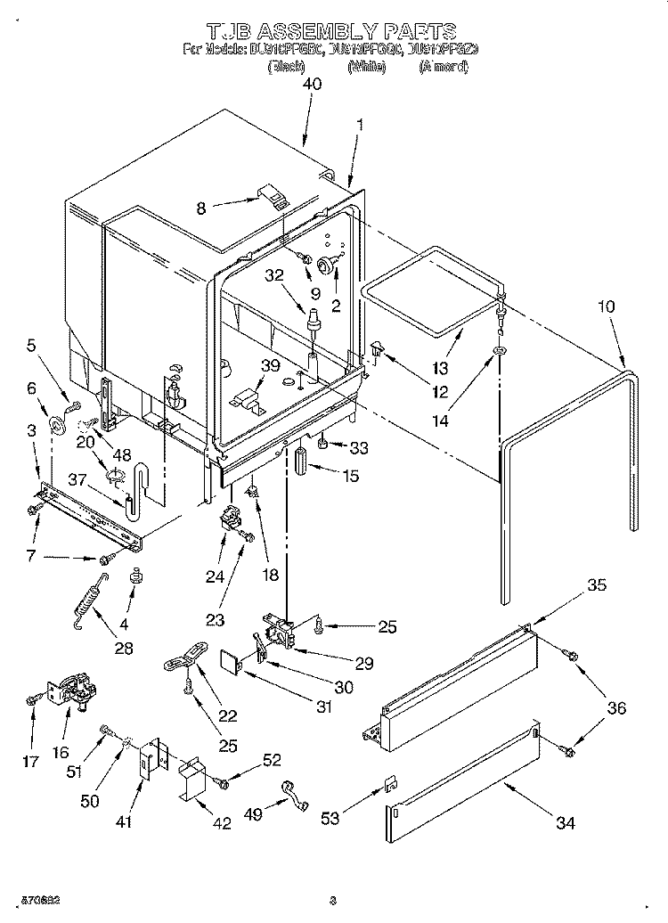 TUB ASSEMBLY Diagram and Parts List for DU910PFGZ0  Whirlpool Dishwasher
