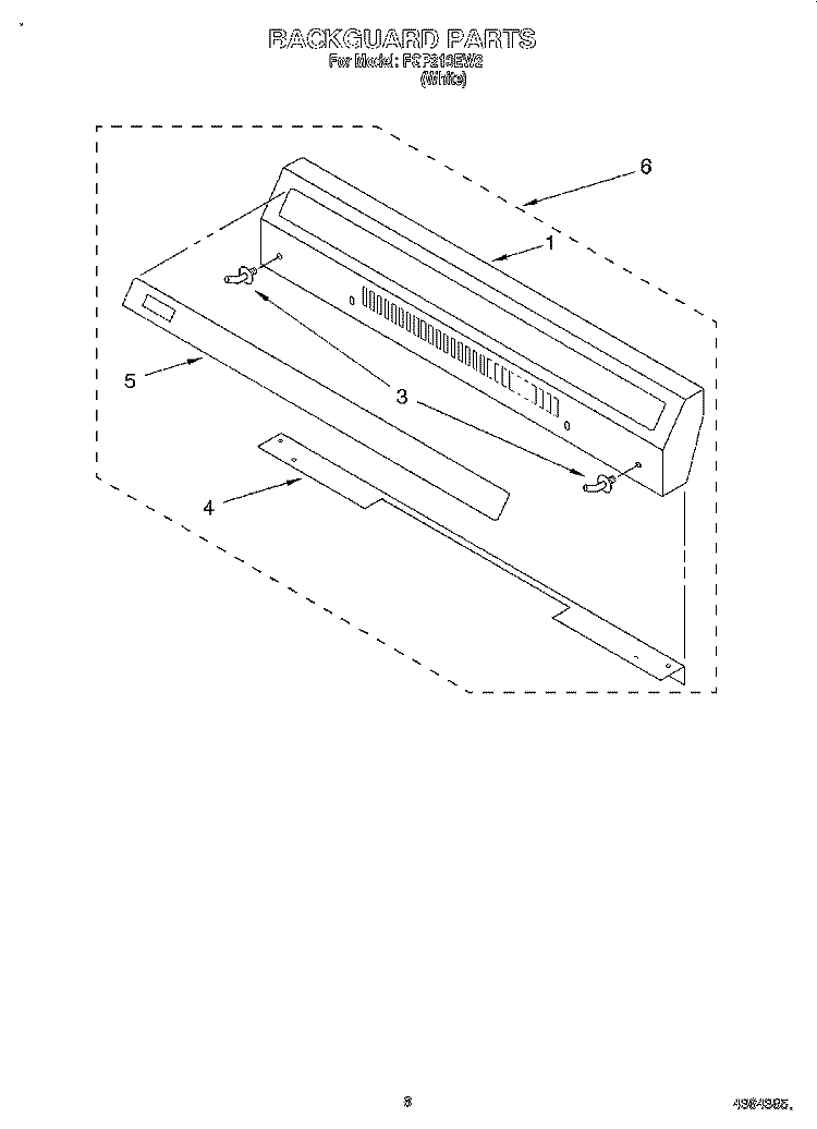 BACKGUARD Diagram and Parts List for FGP210EW2  Roper Range