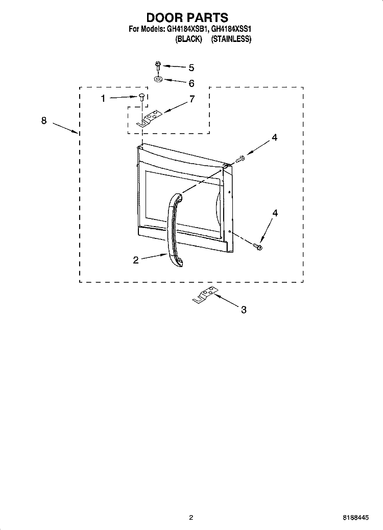 DOOR PARTS Diagram and Parts List for GH4184XSS1  Whirlpool Microwave