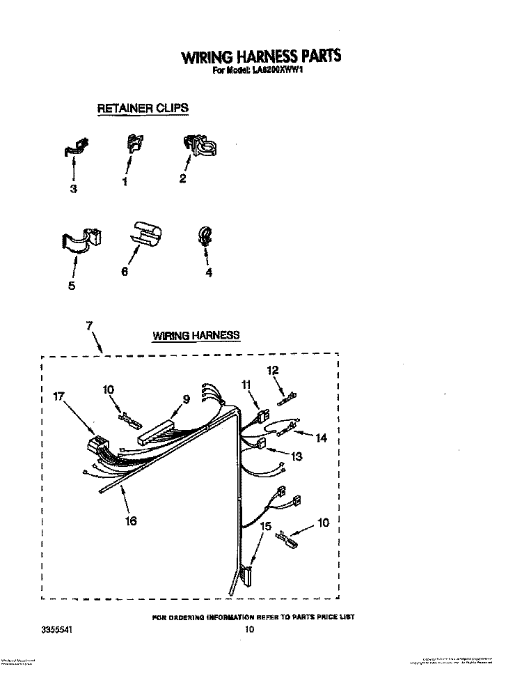WIRING HARNESS Diagram and Parts List for LA8200XWW1  Whirlpool Washer