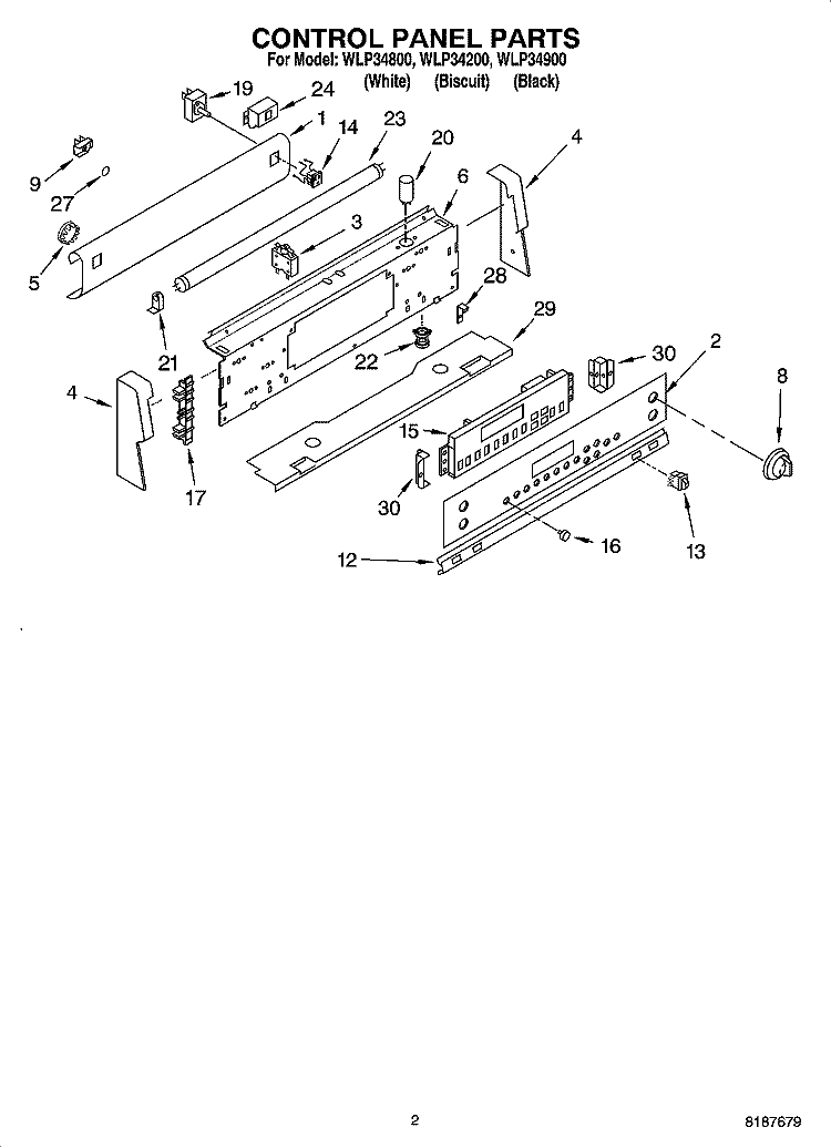 CONTROL PANEL PARTS Diagram and Parts List for WLP34900  Whirlpool Range