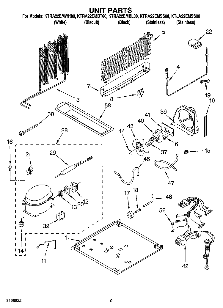 UNIT PARTS Diagram and Parts List for KTRA22EMWH00  KitchenAid Refrigerator