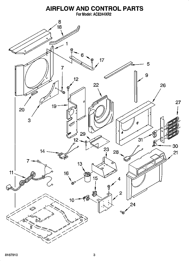 AIRFLOW AND CONTROL PARTS Diagram and Parts List for ACE244XR2  Whirlpool Air Conditioner