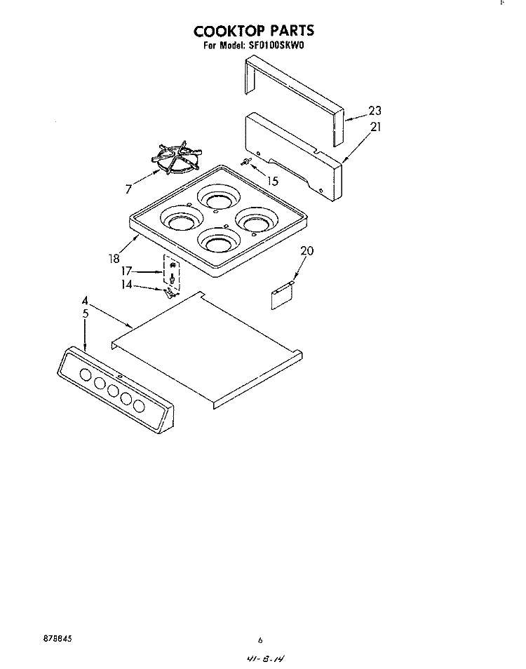 COOKTOP Diagram and Parts List for SF0100SKW0  Whirlpool Range