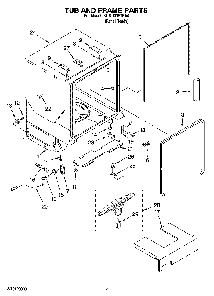 TUB AND FRAME PARTS Diagram and Parts List for KUDU03FTPA0  KitchenAid Dishwasher