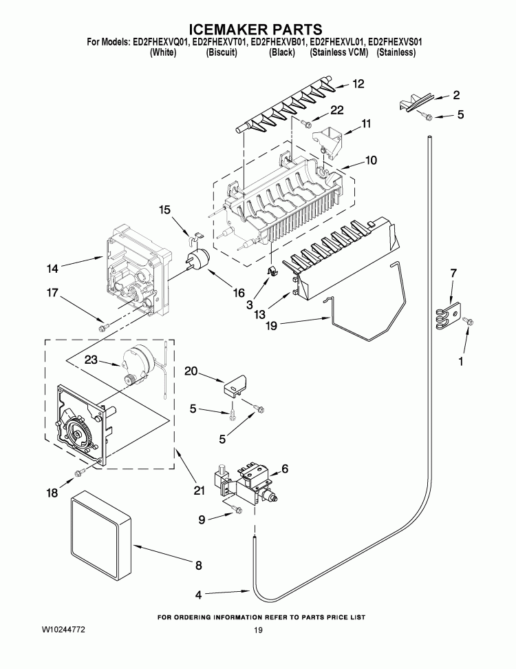 ICEMAKER PARTS Diagram and Parts List for ED2FHEXVB01  Whirlpool Refrigerator