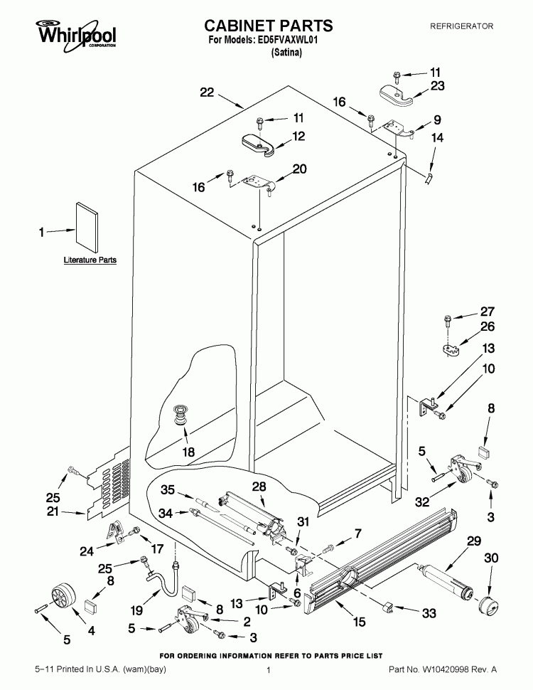 CABINET PARTS Diagram and Parts List for ED5FVAXWL01  Whirlpool Refrigerator