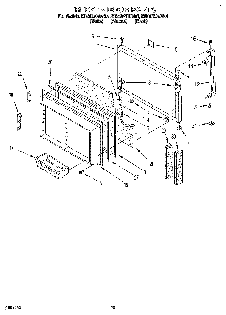 FREEZER DOOR, LIT/OPTIONAL Diagram and Parts List for ET25DMXDN01  Whirlpool Refrigerator