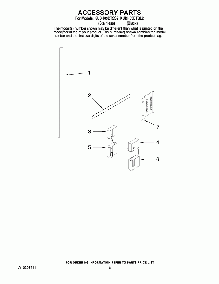 ACCESSORY PARTS Diagram and Parts List for KUDH03DTSS2  KitchenAid Dishwasher