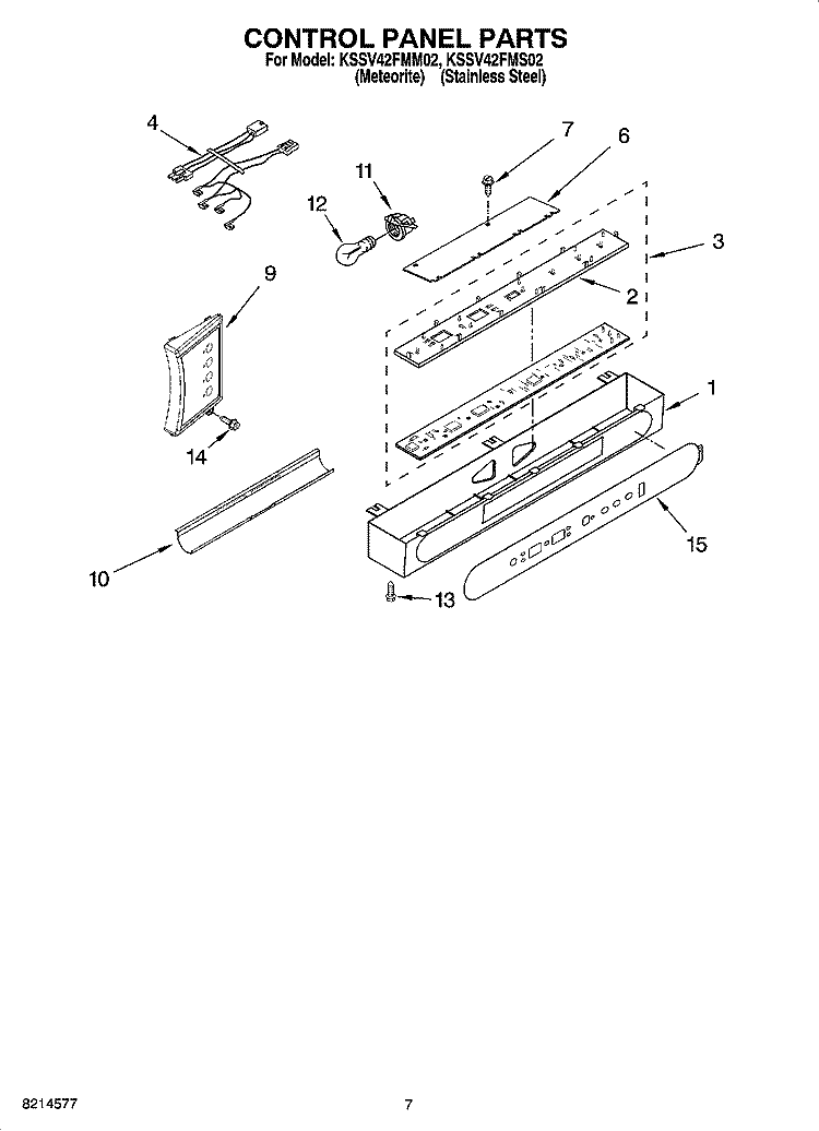 CONTROL PANEL PARTS Diagram and Parts List for KSSV42FMS02  KitchenAid Refrigerator