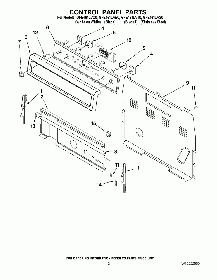 CONTROL PANEL PARTS Diagram and Parts List for GFE461LVQ0  Whirlpool Range