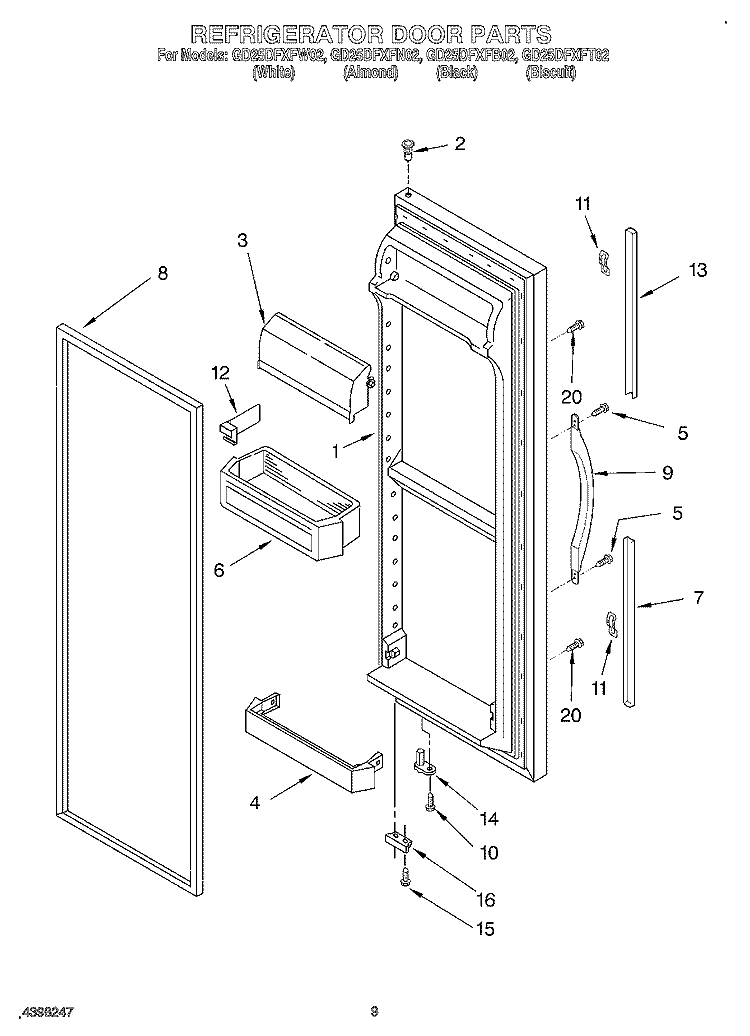 REFRIGERATOR DOOR Diagram and Parts List for GD25DFXFB02  Whirlpool Refrigerator