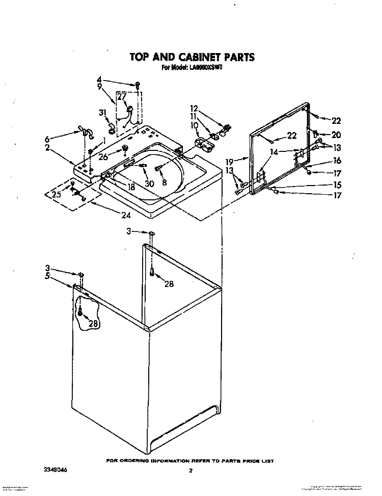 TOP AND CABINET, LITERATURE AND OPTIONAL Diagram and Parts List for LA6000XSW0  Whirlpool Washer
