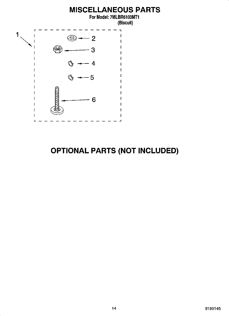 MISCELLANEOUS PARTS - OPTIONAL PARTS (NOT INCLUDED) Diagram and Parts List for 7MLBR6103MT1  Whirlpool Washer