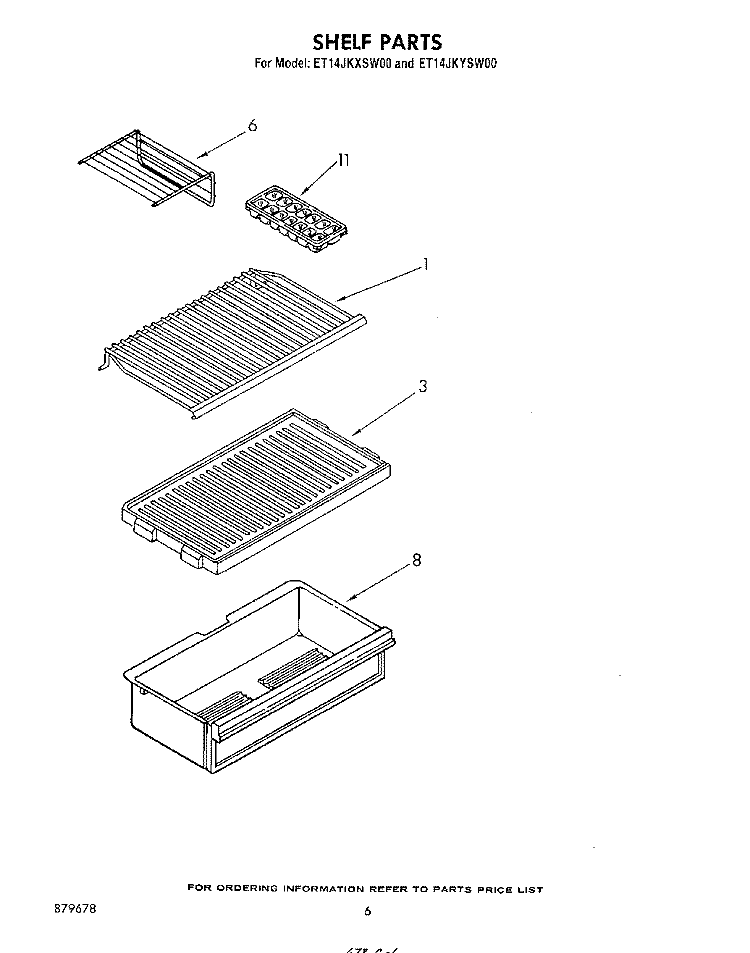 SHELF Diagram and Parts List for ET14JKXSW00  Whirlpool Refrigerator