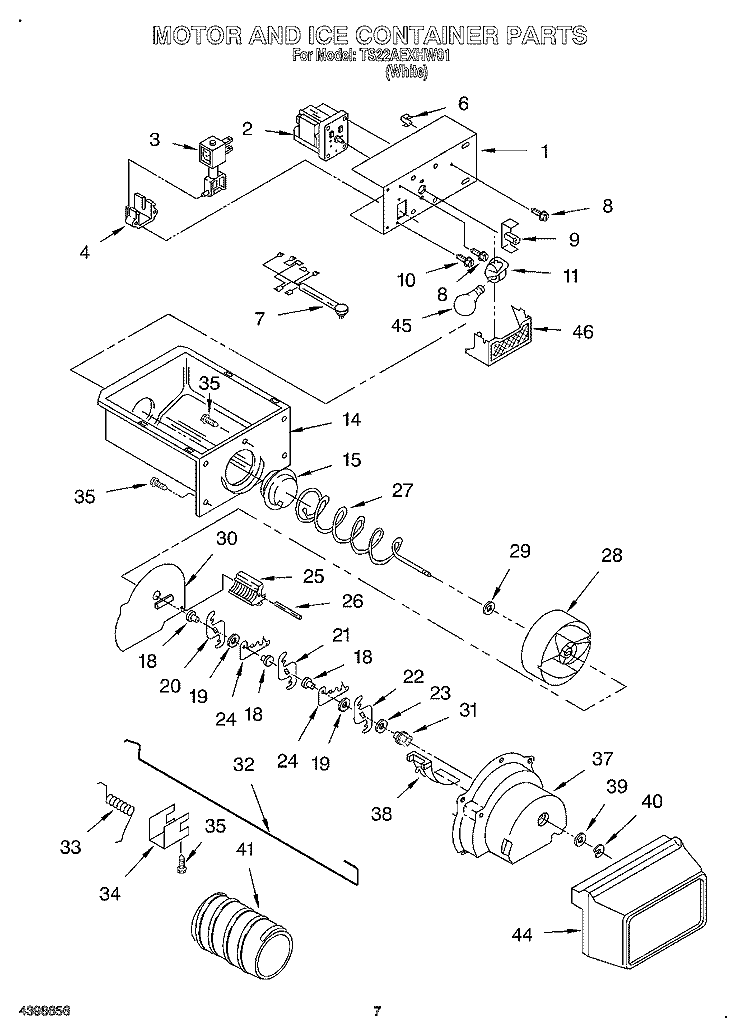 MOTOR AND ICE CONTAINER Diagram and Parts List for TS22AEXHW01  Whirlpool Refrigerator