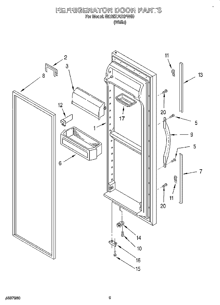 REFRIGERATOR DOOR Diagram and Parts List for 6ED27DQXFW00  Whirlpool Refrigerator