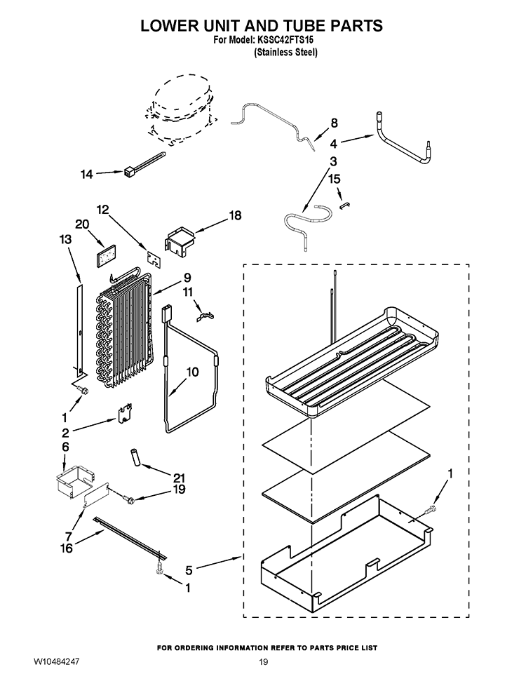 LOWER UNIT AND TUBE PARTS Diagram and Parts List for KSSC42FTS15  KitchenAid Refrigerator