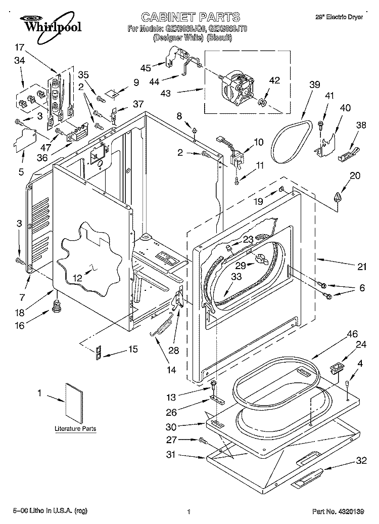 CABINET Diagram and Parts List for GEX9868JQ0  Whirlpool Dryer