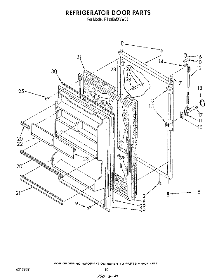 REFRIGERATOR DOOR Diagram and Parts List for RT18BMXVW05  Roper Refrigerator