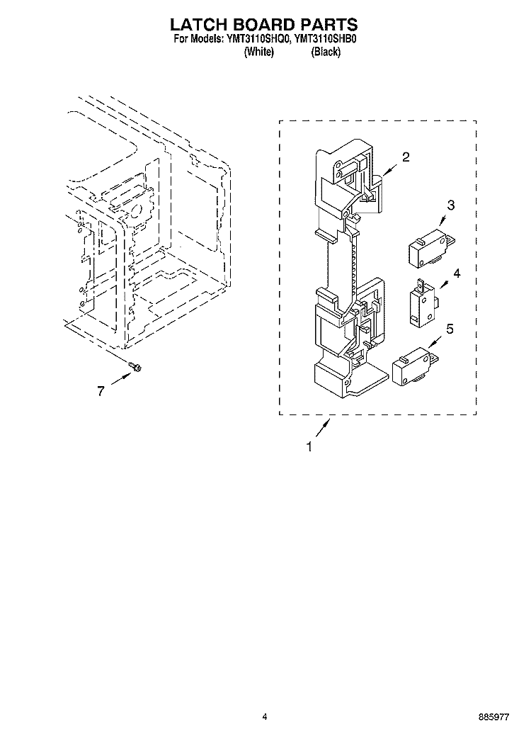 LATCH BOARD PARTS Diagram and Parts List for YMT3110SHB0  Whirlpool Microwave