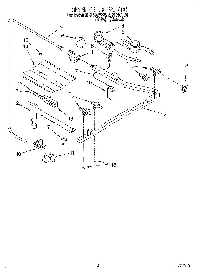 MANIFOLD Diagram and Parts List for SF3000EYN5  Whirlpool Range