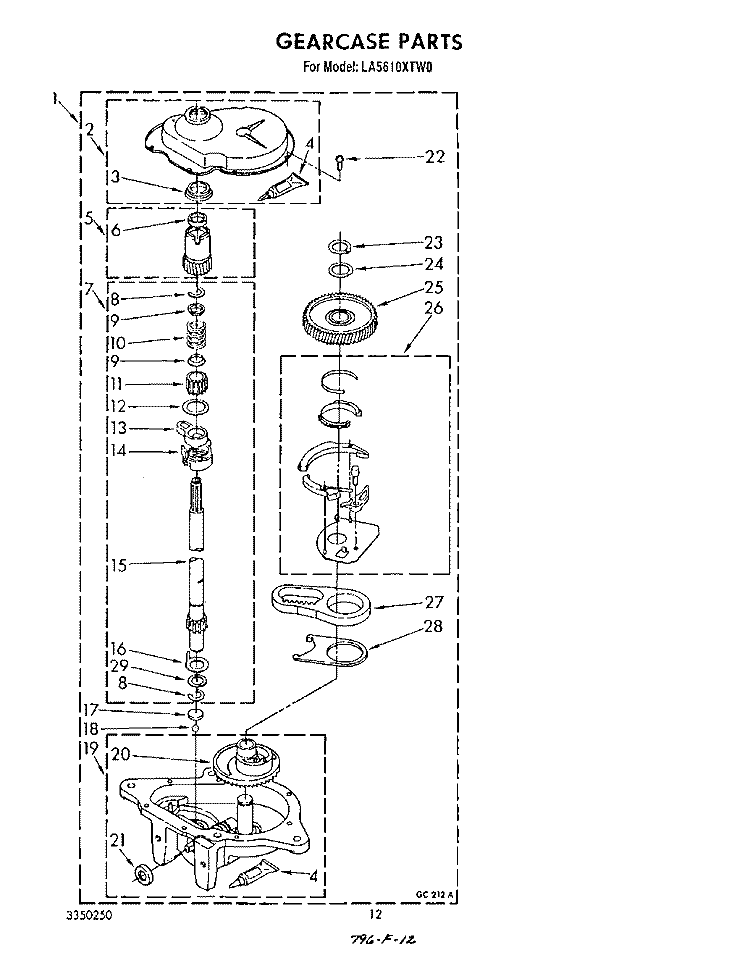 GEARCASE Diagram and Parts List for LA5610XTN0  Whirlpool Washer