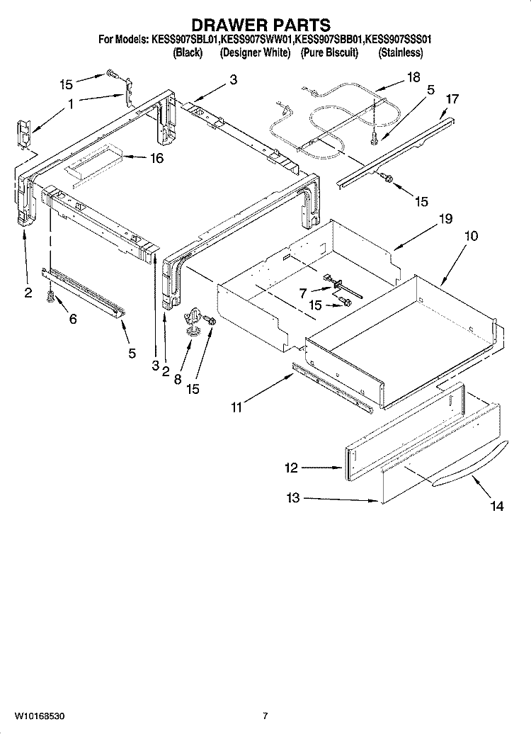 DRAWER PARTS Diagram and Parts List for KESS907SBB01  KitchenAid Range