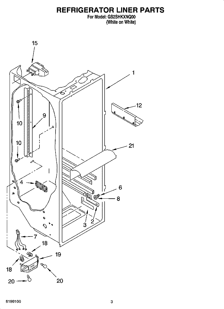 REFRIGERATOR LINER PARTS Diagram and Parts List for GS2SHKXNQ00  Whirlpool Refrigerator