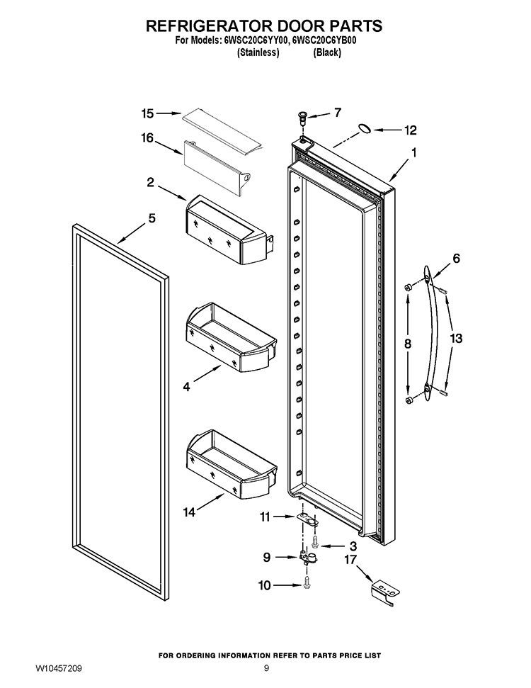 REFRIGERATOR DOOR PARTS Diagram and Parts List for 6WSC20C6YY00  Whirlpool Refrigerator
