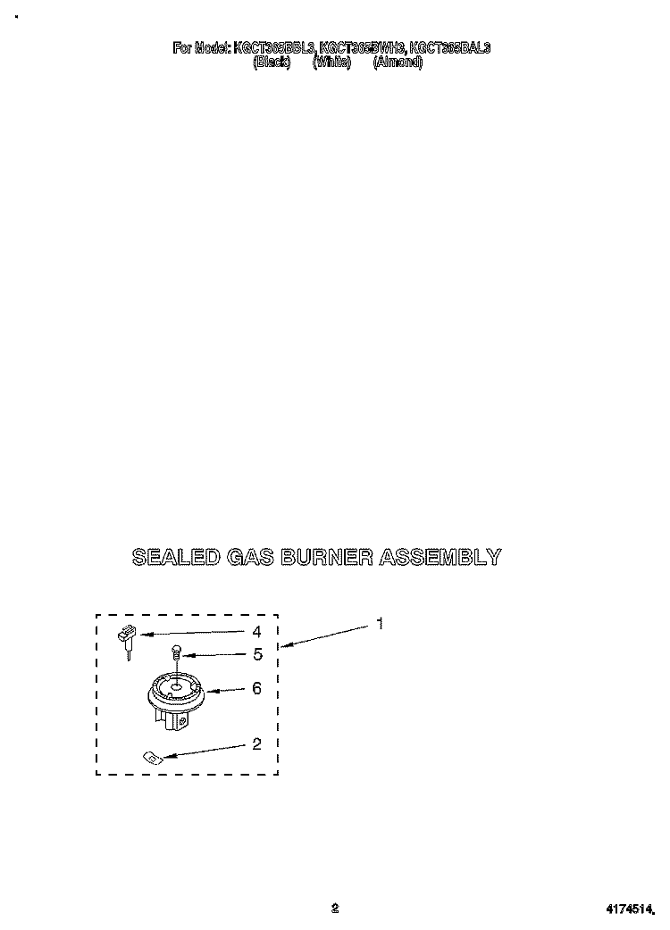 SEALED GAS BURNER ASSEMBLY Diagram and Parts List for KGCT365BBL3  KitchenAid Cooktop