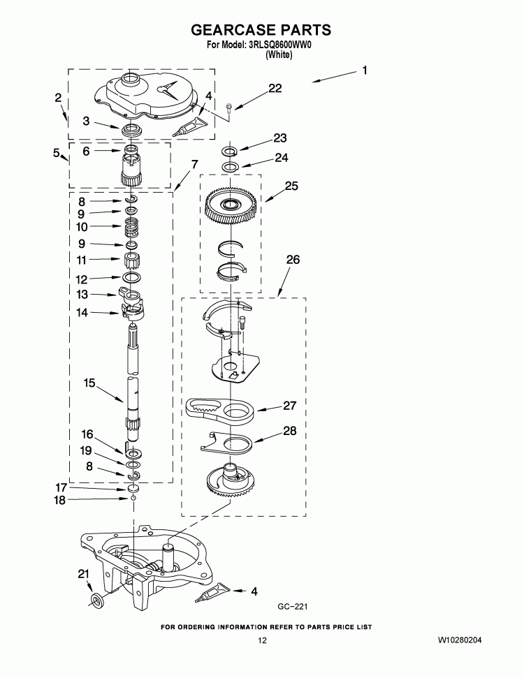 GEARCASE PARTS Diagram and Parts List for 3RLSQ8600WW0  Whirlpool Washer