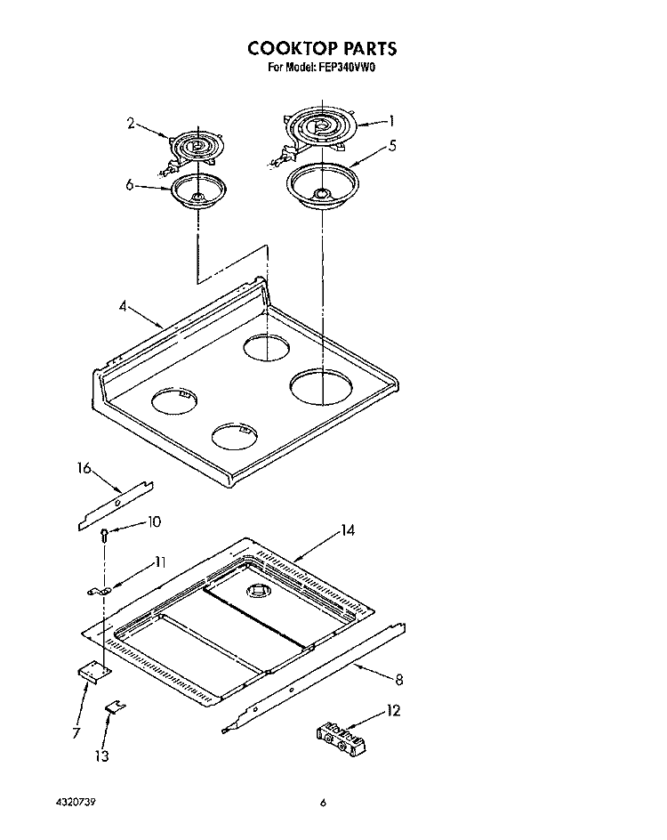 COOKTOP Diagram and Parts List for FEP340VL0  Whirlpool Range