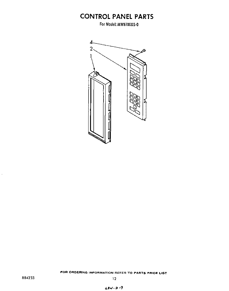 CONTROL PANEL Diagram and Parts List for MW8700XS0  Whirlpool Microwave