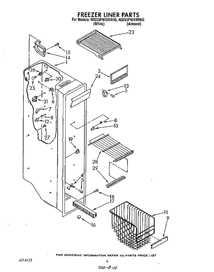 FREEZER LINER Diagram and Parts List for 4ED25PWXWN00  Whirlpool Refrigerator