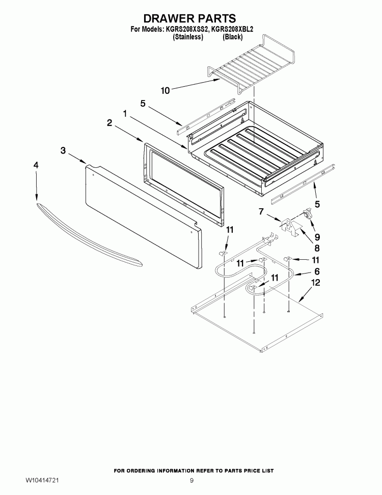 DRAWER PARTS Diagram and Parts List for KGRS208XSS2  KitchenAid Range