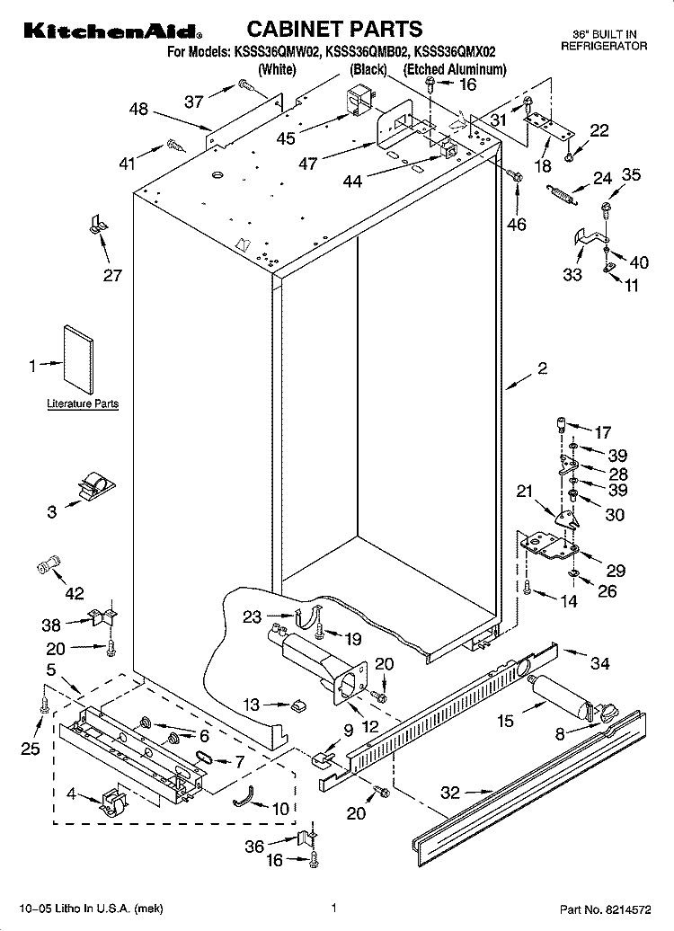 CABINET PARTS Diagram and Parts List for KSSS36QMB02  KitchenAid Refrigerator