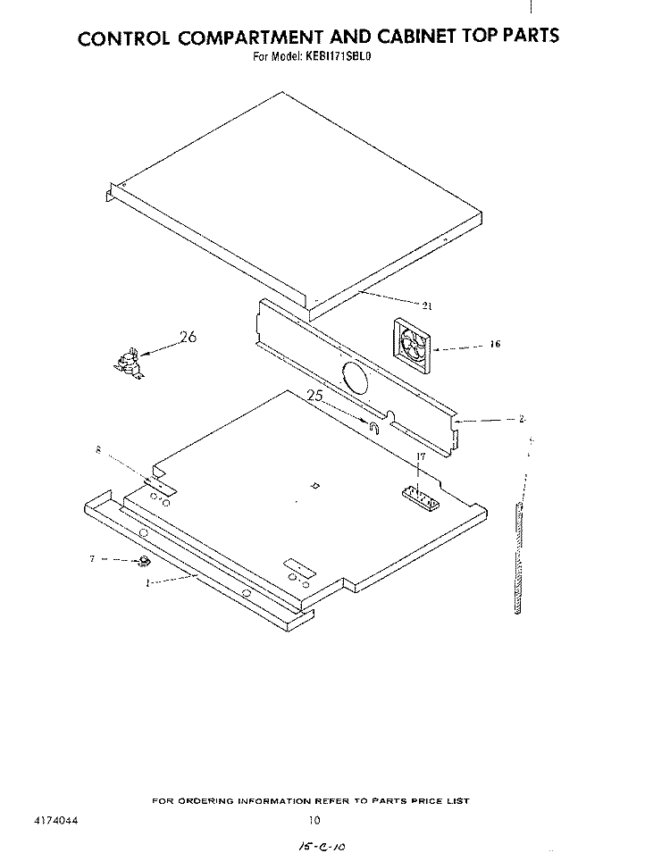 CONTROL COMPARTMENT AND CABINET TOP Diagram and Parts List for KEBI171SBL0  KitchenAid Wall Oven